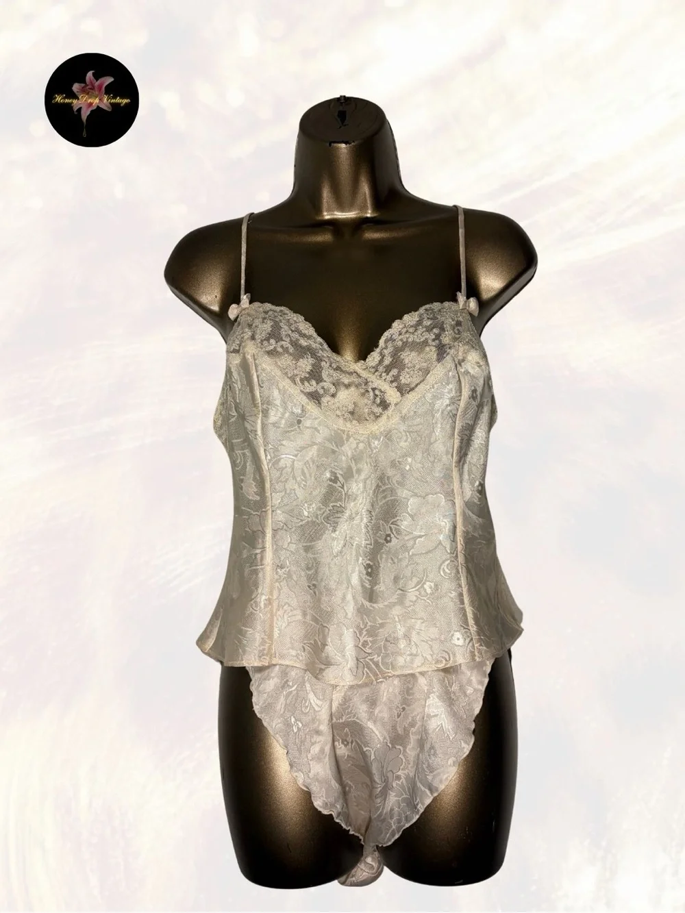 Vintage Victoria’s Secret Ivory Floral Jacquard Cami & Tap Panty Set